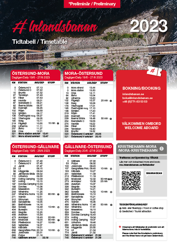 Tidtabeller Inlandsbanan