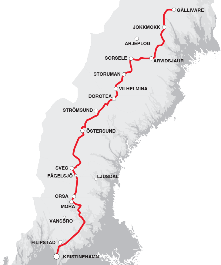 mora sverige karta Train Route Inlandsbanan mora sverige karta