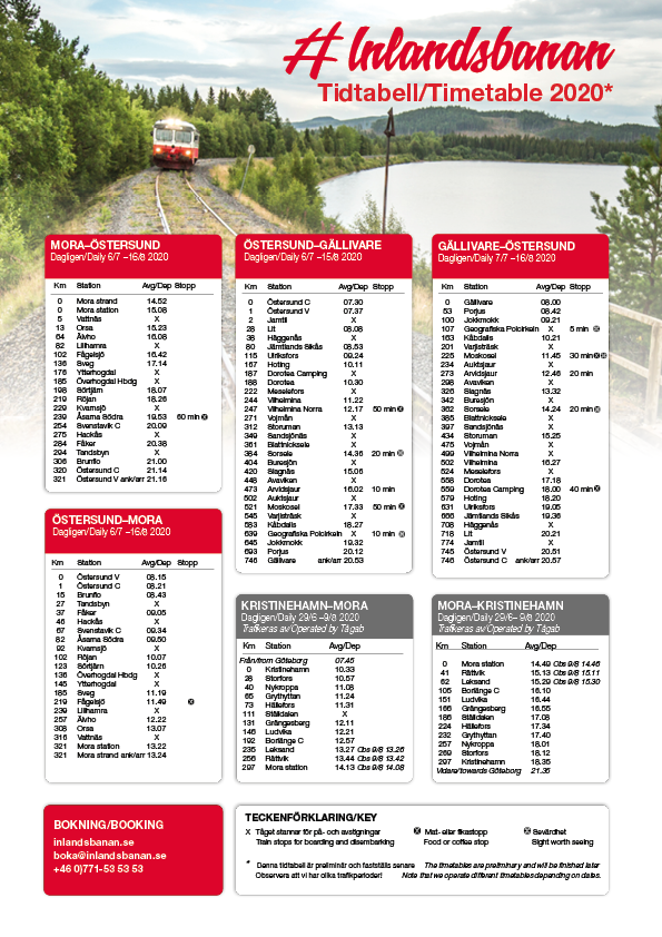 Tidtabell Inlandsbanan sommar 2020
